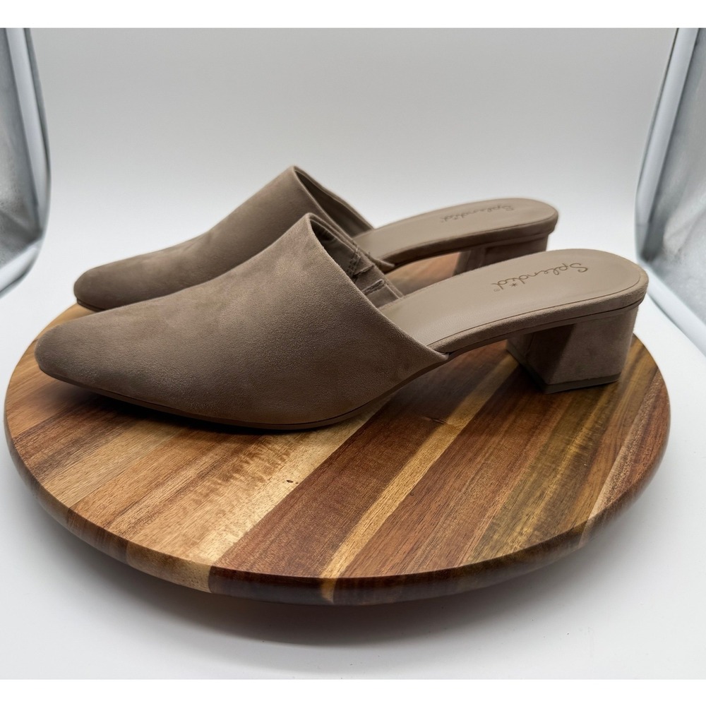 Splendid Women's 11 Laylai Tan Faux Suede Pointed Toe Block Heel Mules